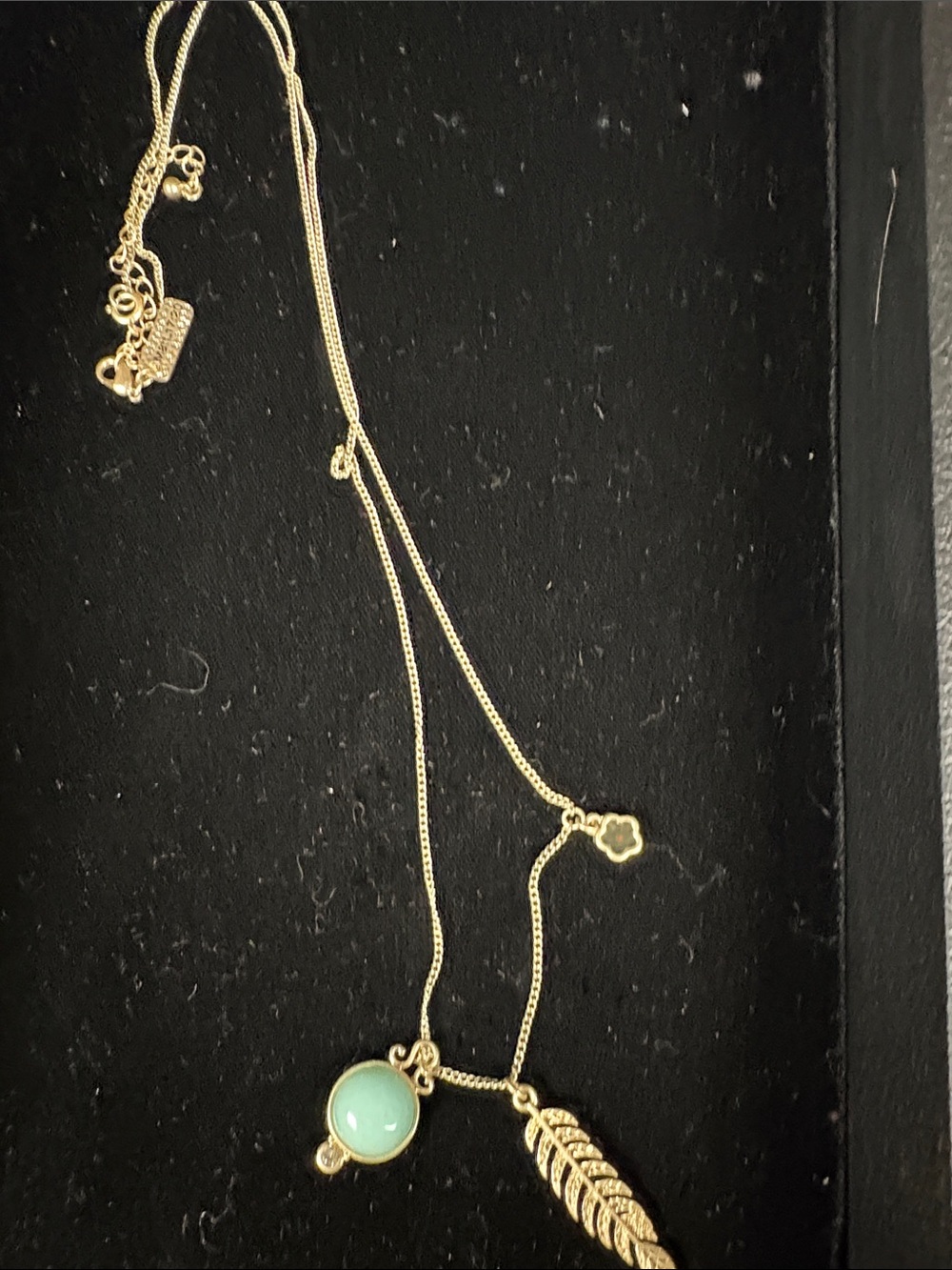 Gold Plated Feather Necklace with Mint Green Stone